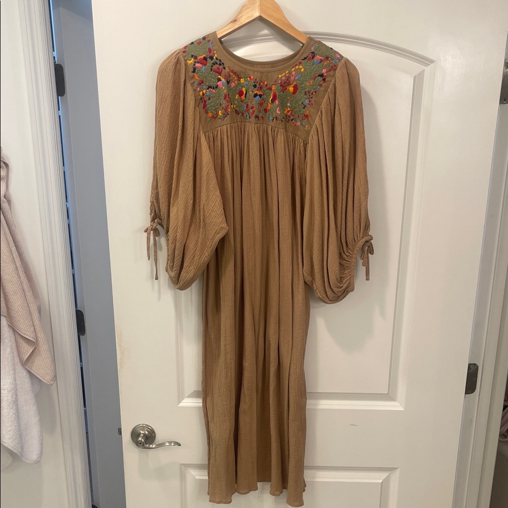 Christy Dawn Tan Dress with Colorful Embroidery - Picture 3 of 5